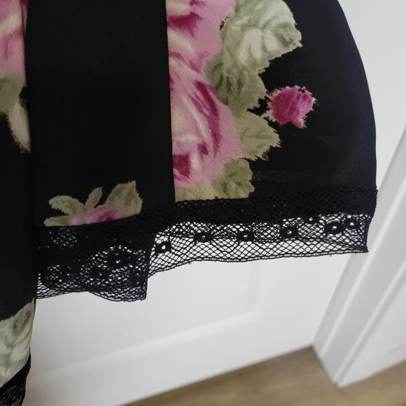 VTG Oscar de la Renta Pink Label M/L Black Pink Roses Floral Robe Nightgown Set - Picture 9 of 13